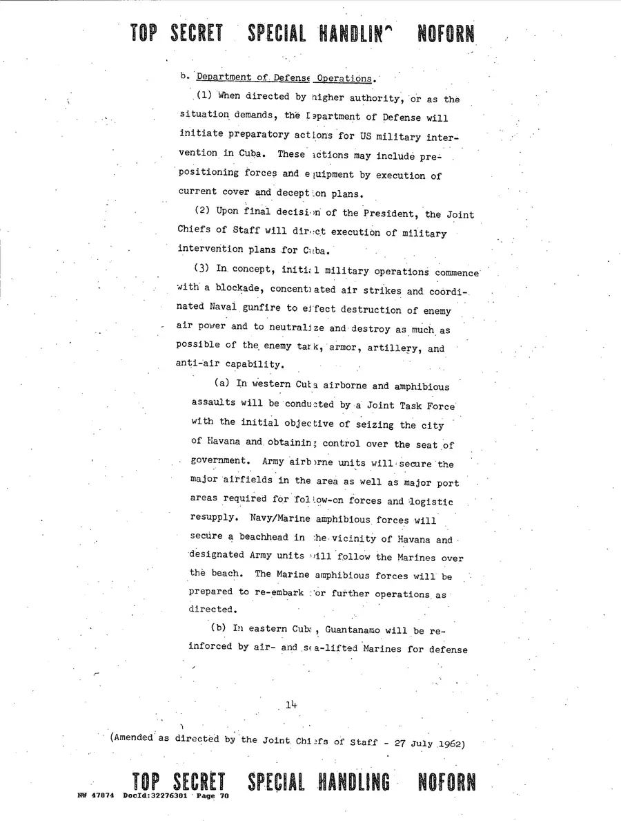 Justification for US Military Intervention in Cuba — source page 70, facsimile of the released scan