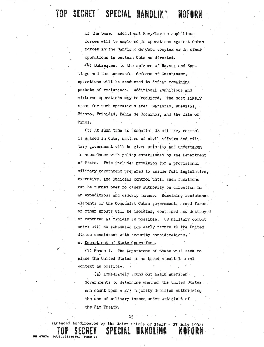 Justification for US Military Intervention in Cuba — source page 71, facsimile of the released scan