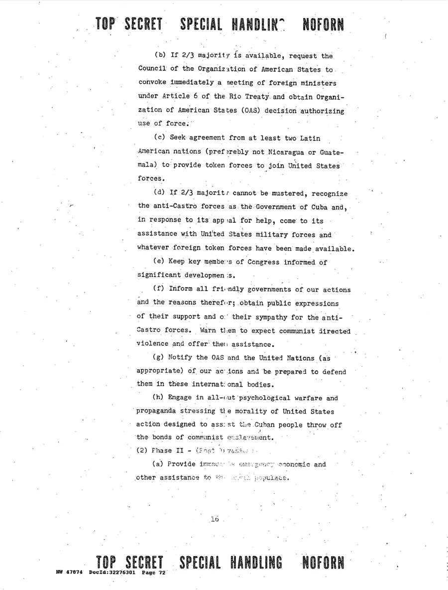 Justification for US Military Intervention in Cuba — source page 72, facsimile of the released scan