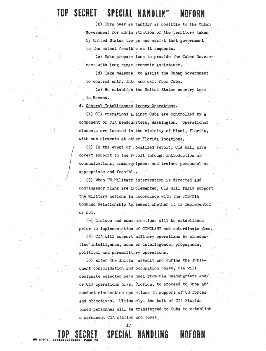 Justification for US Military Intervention in Cuba — source page 73, facsimile of the released scan