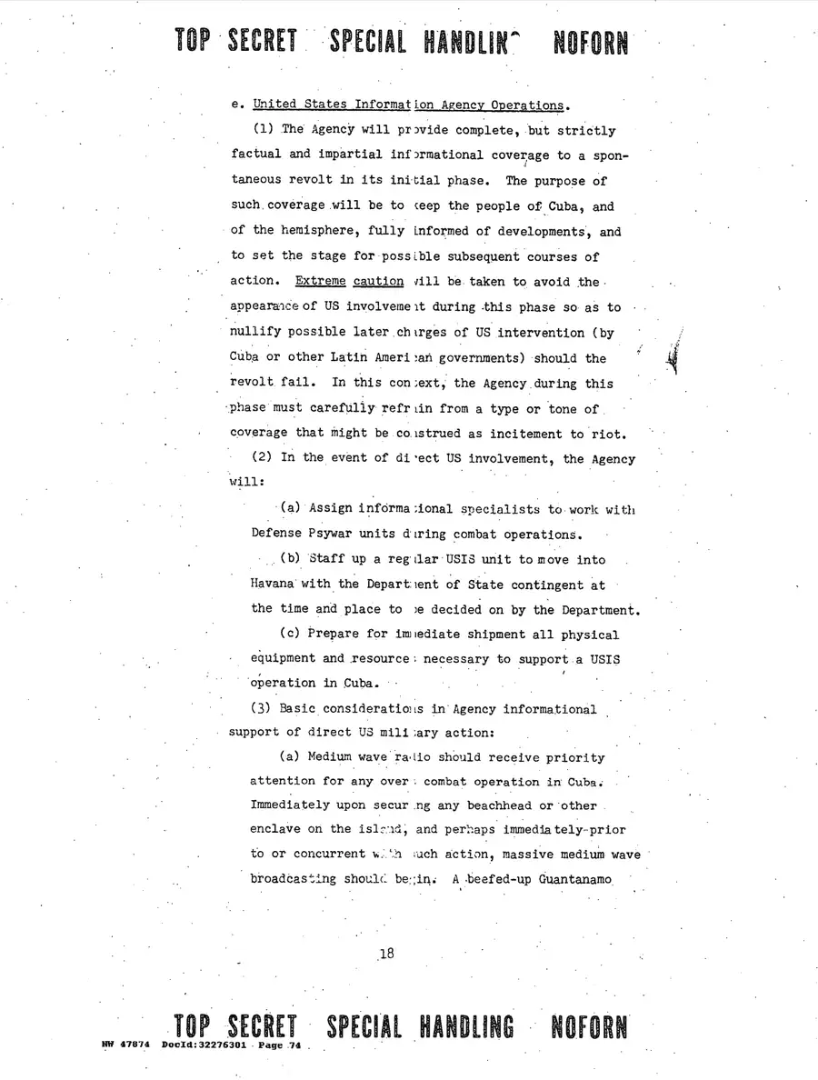Justification for US Military Intervention in Cuba — source page 74, facsimile of the released scan