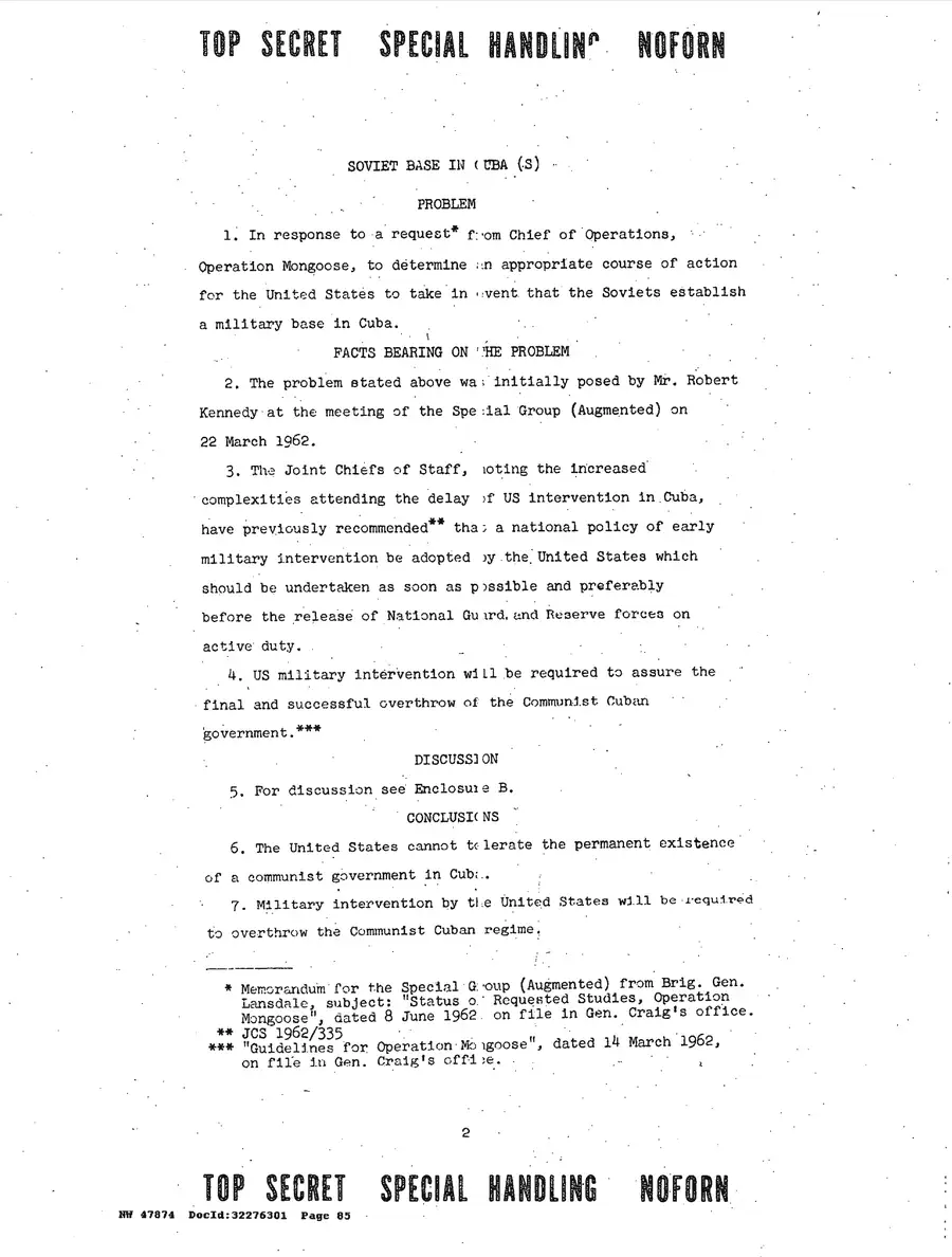 Justification for US Military Intervention in Cuba — source page 85, facsimile of the released scan