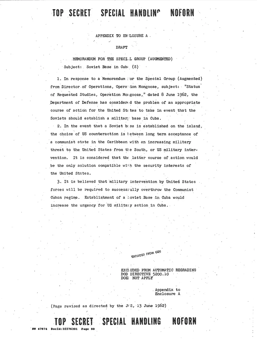 Justification for US Military Intervention in Cuba — source page 88, facsimile of the released scan