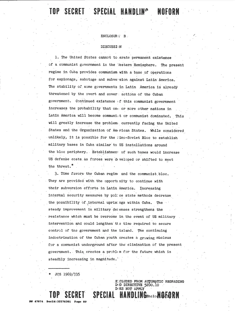 Justification for US Military Intervention in Cuba — source page 89, facsimile of the released scan