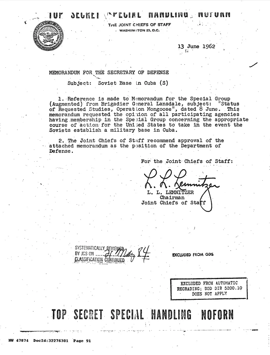 Justification for US Military Intervention in Cuba — source page 91, facsimile of the released scan