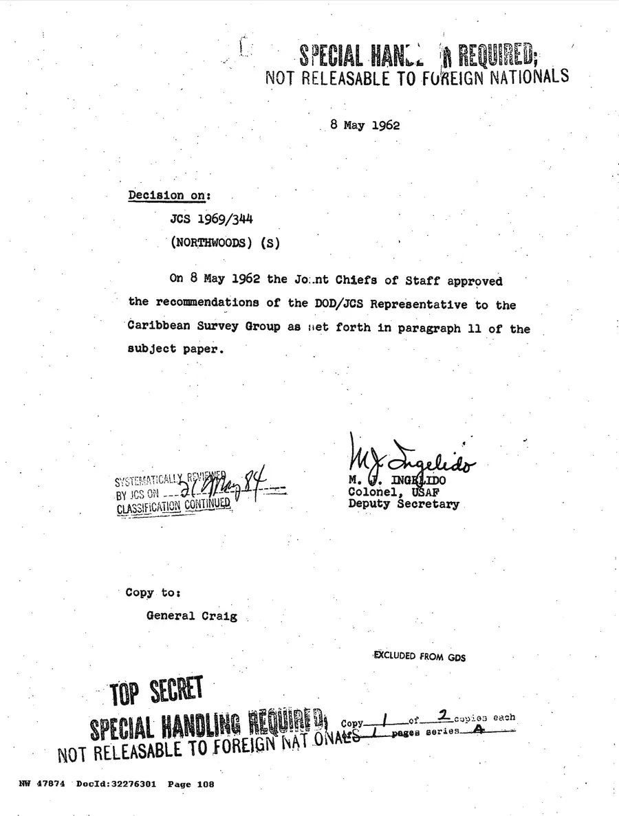 Justification for US Military Intervention in Cuba — source page 108, facsimile of the released scan