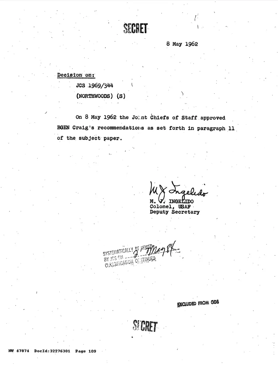 Justification for US Military Intervention in Cuba — source page 109, facsimile of the released scan