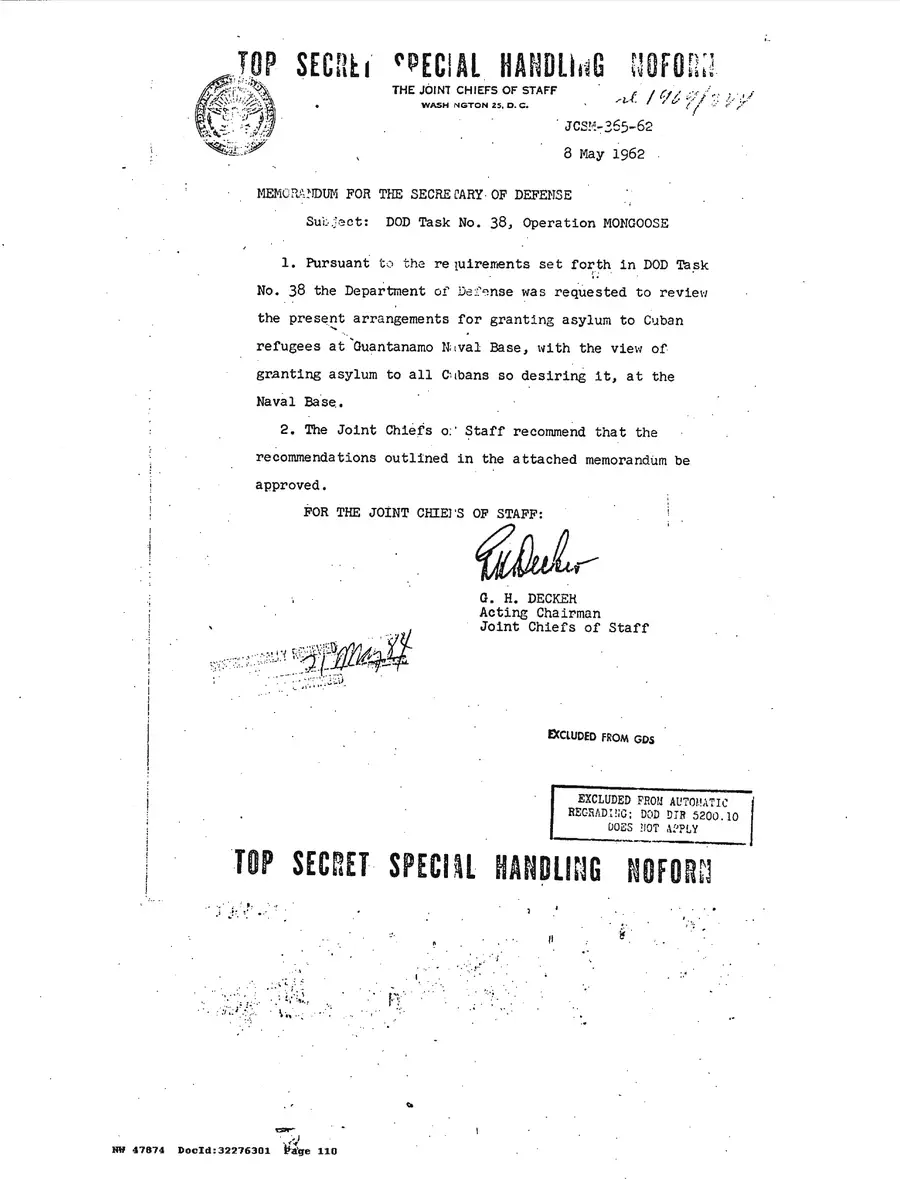 Justification for US Military Intervention in Cuba — source page 110, facsimile of the released scan