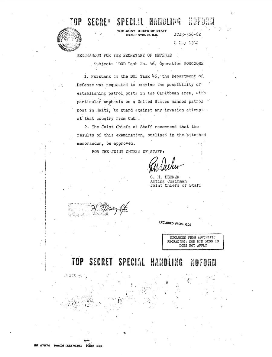 Justification for US Military Intervention in Cuba — source page 111, facsimile of the released scan