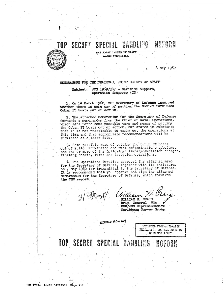 Justification for US Military Intervention in Cuba — source page 112, facsimile of the released scan