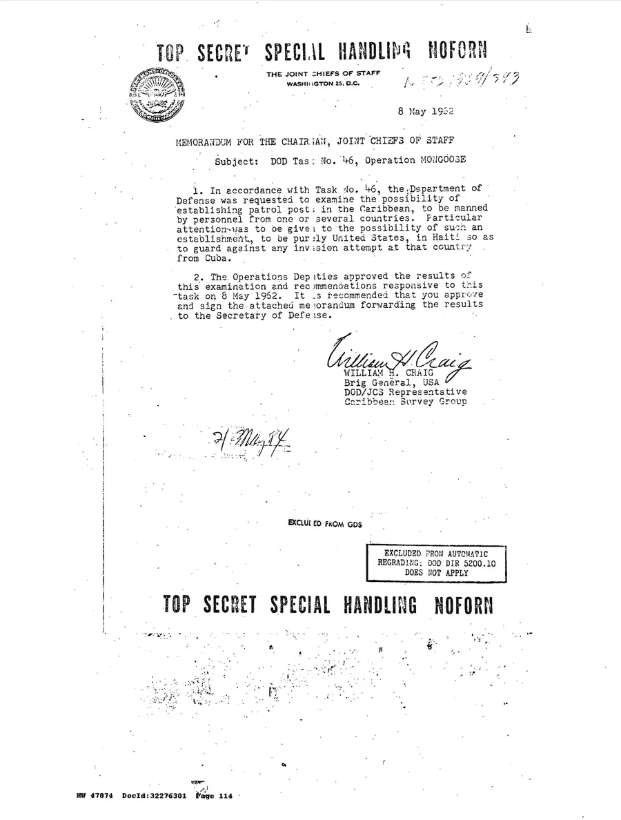 Justification for US Military Intervention in Cuba — source page 114, facsimile of the released scan