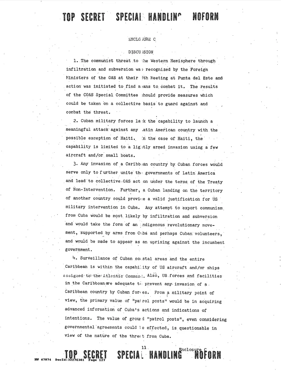 Justification for US Military Intervention in Cuba — source page 127, facsimile of the released scan