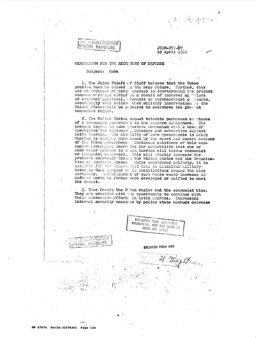 Justification for US Military Intervention in Cuba — source page 130, facsimile of the released scan