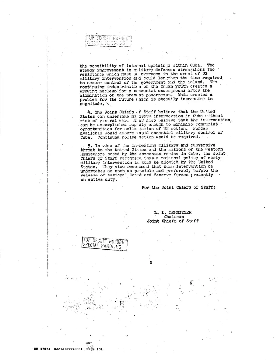 Justification for US Military Intervention in Cuba — source page 131, facsimile of the released scan