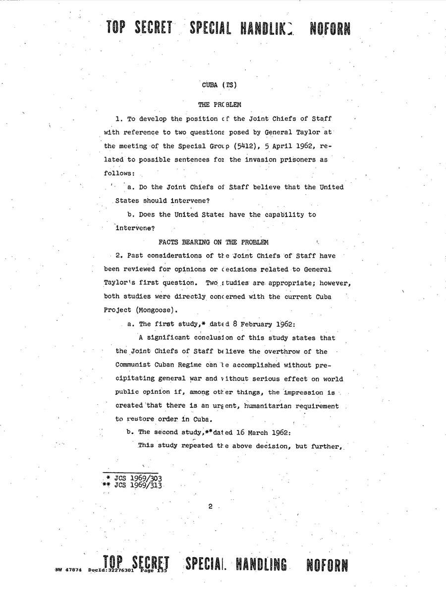 Justification for US Military Intervention in Cuba — source page 135, facsimile of the released scan
