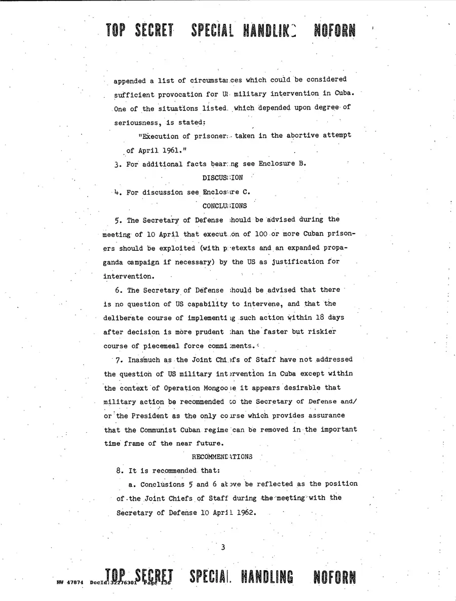 Justification for US Military Intervention in Cuba — source page 136, facsimile of the released scan