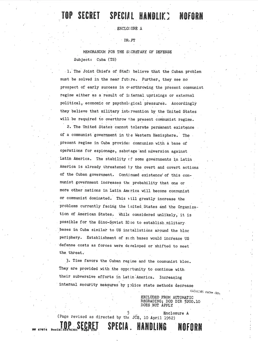 Justification for US Military Intervention in Cuba — source page 138, facsimile of the released scan