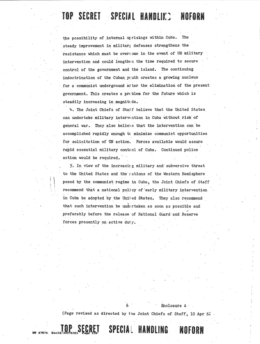 Justification for US Military Intervention in Cuba — source page 139, facsimile of the released scan