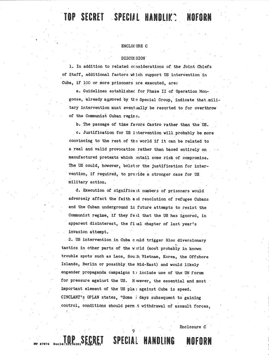 Justification for US Military Intervention in Cuba — source page 142, facsimile of the released scan