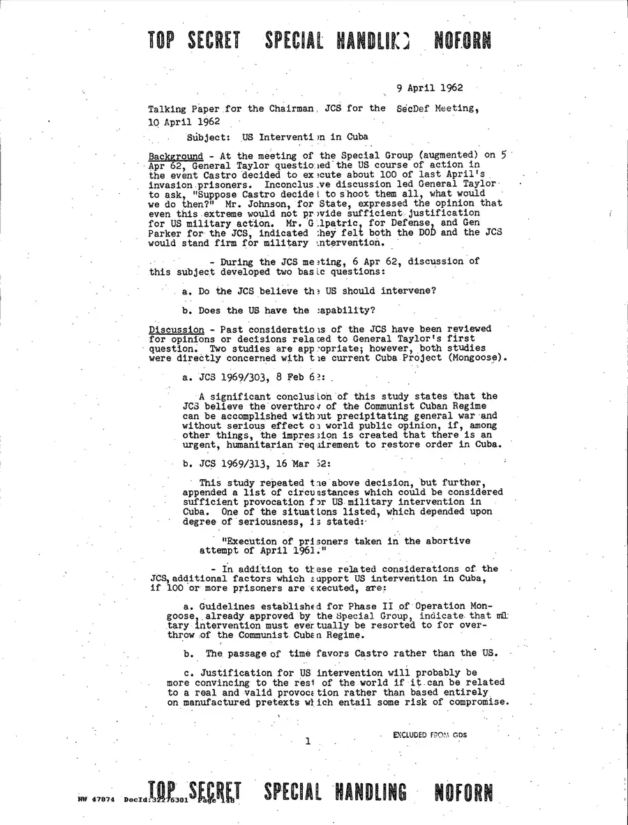 Justification for US Military Intervention in Cuba — source page 148, facsimile of the released scan