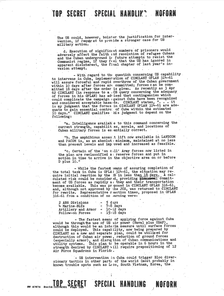 Justification for US Military Intervention in Cuba — source page 149, facsimile of the released scan