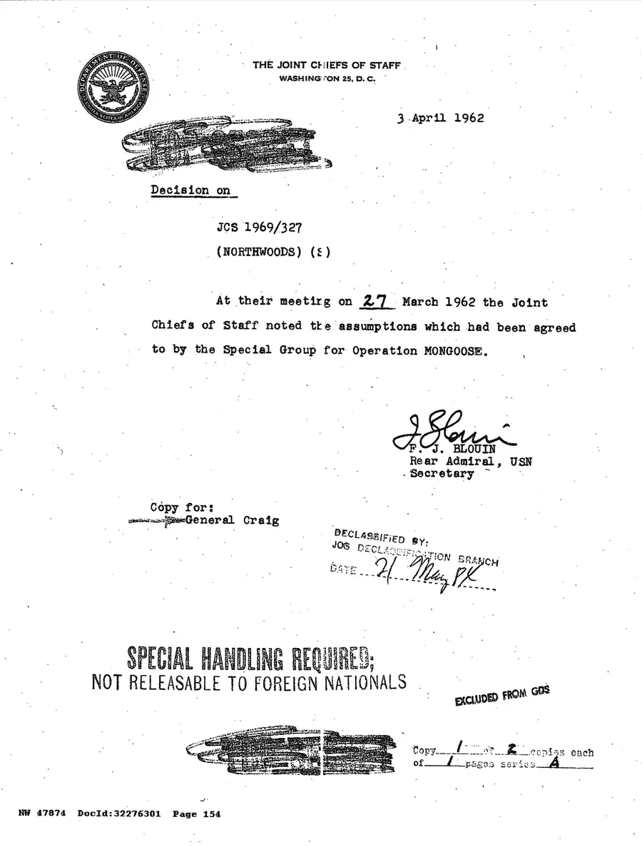 Justification for US Military Intervention in Cuba — source page 154, facsimile of the released scan