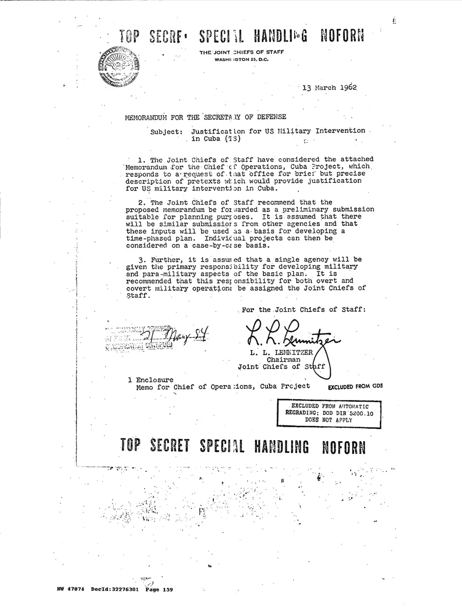 Justification for US Military Intervention in Cuba — source page 159, facsimile of the released scan