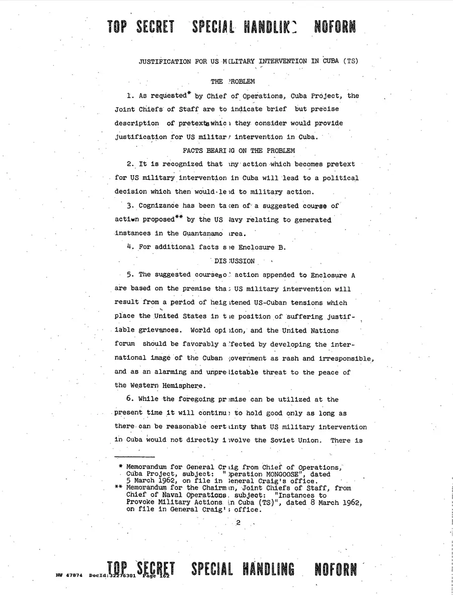 Justification for US Military Intervention in Cuba — source page 162, facsimile of the released scan