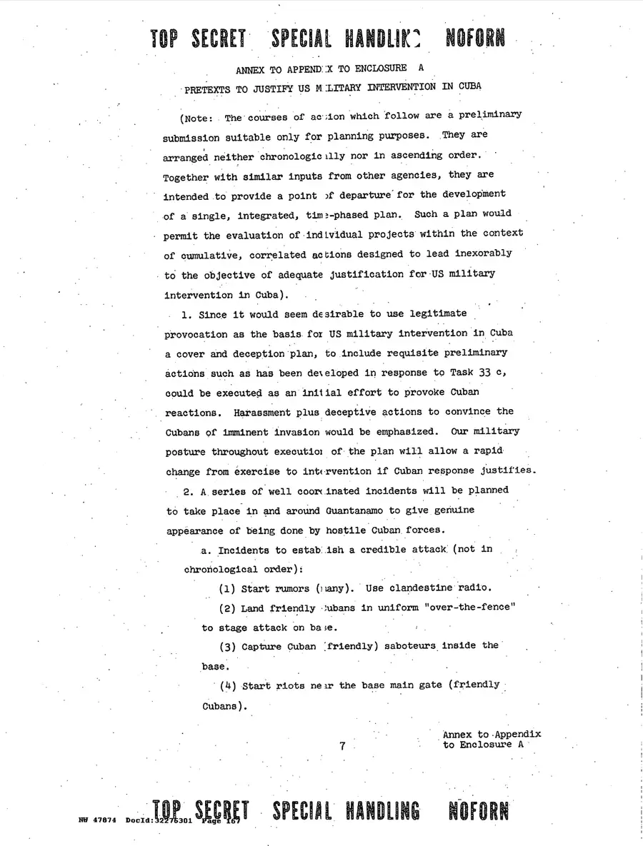 Justification for US Military Intervention in Cuba — source page 167, facsimile of the released scan