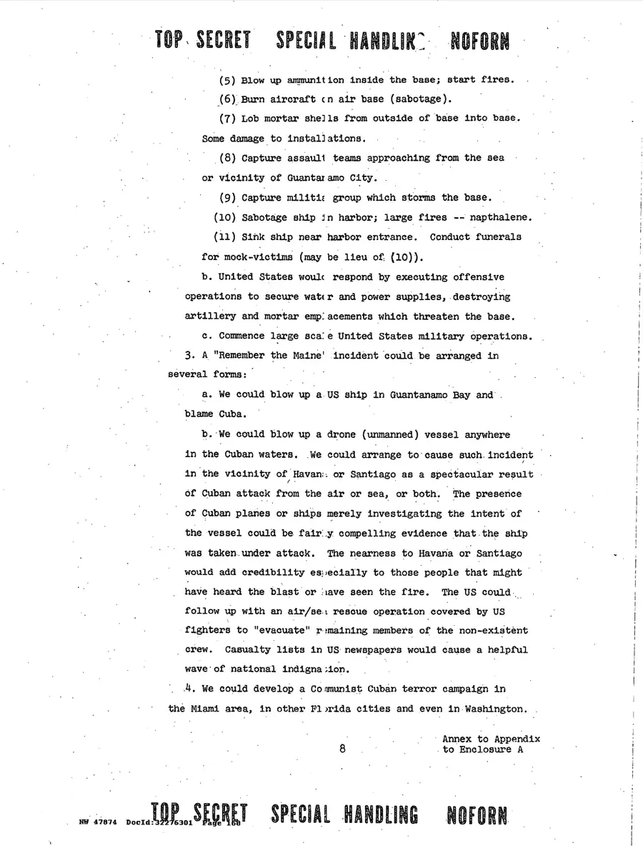 Justification for US Military Intervention in Cuba — source page 168, facsimile of the released scan