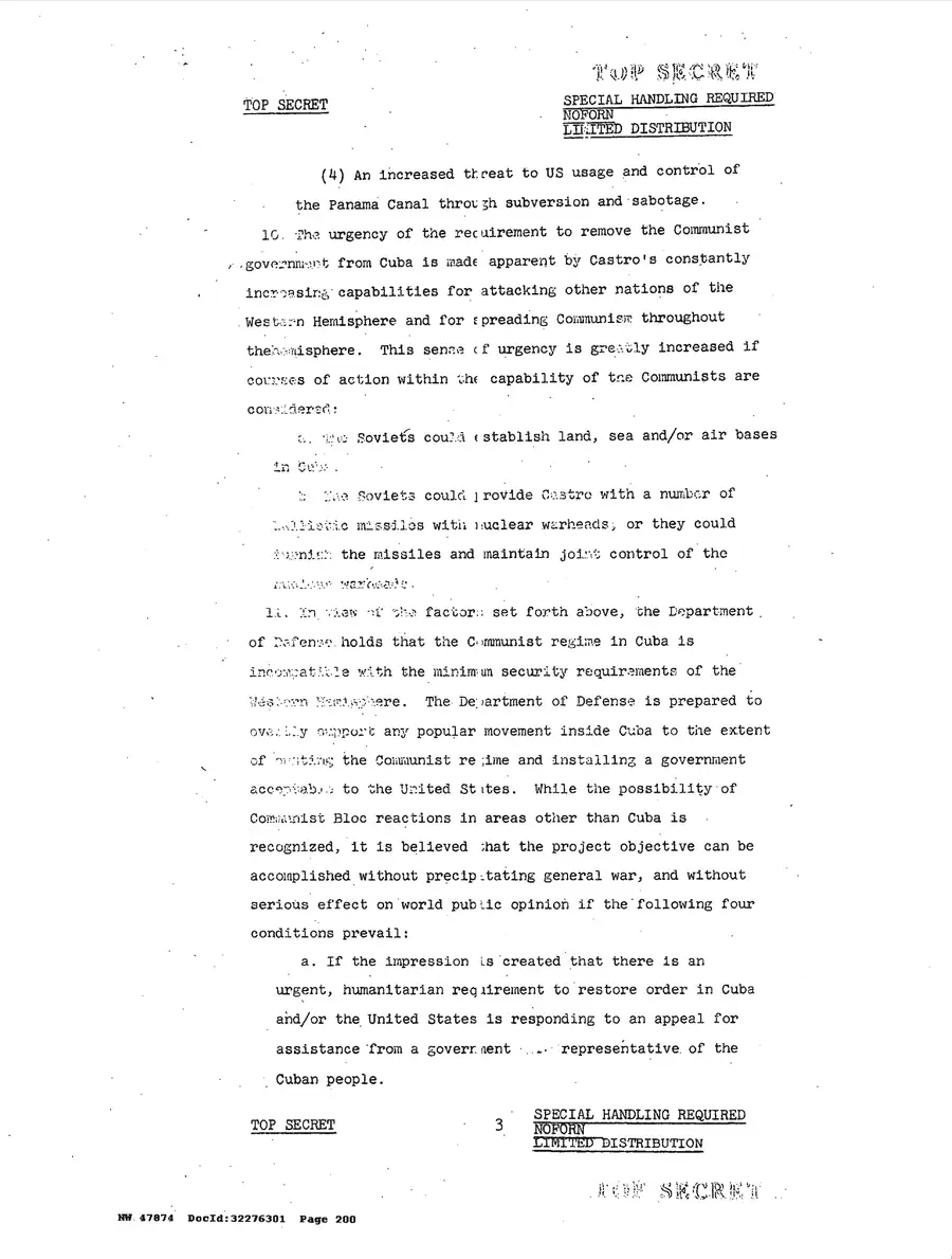 Justification for US Military Intervention in Cuba — source page 200, facsimile of the released scan