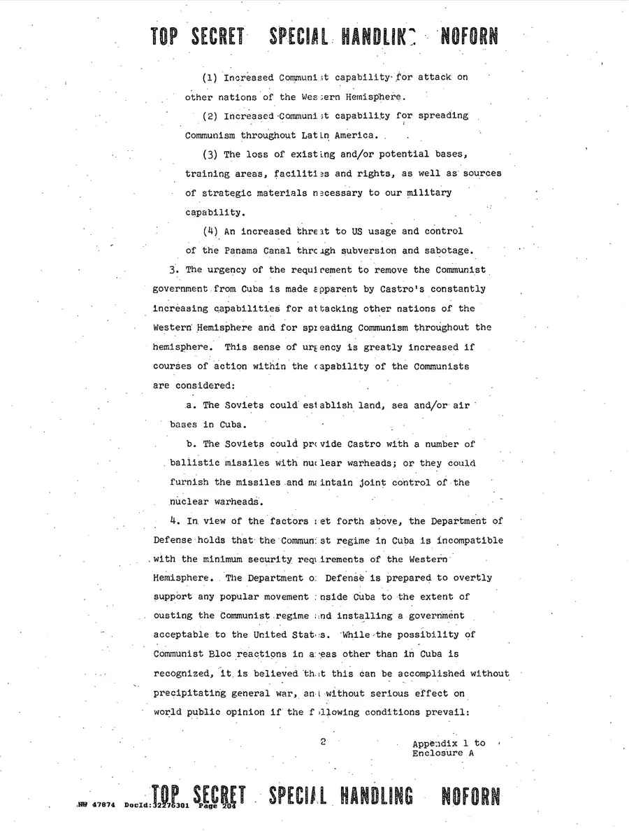 Justification for US Military Intervention in Cuba — source page 204, facsimile of the released scan