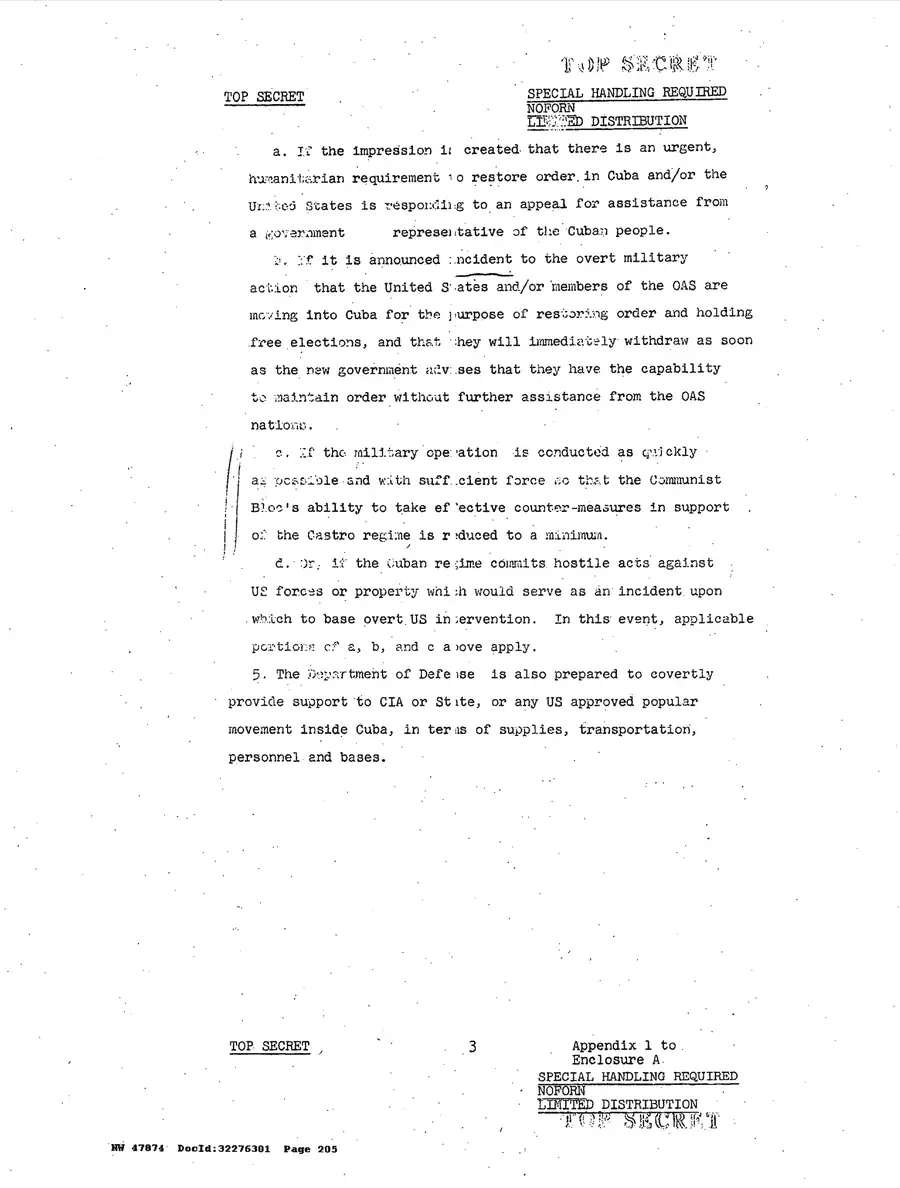 Justification for US Military Intervention in Cuba — source page 205, facsimile of the released scan