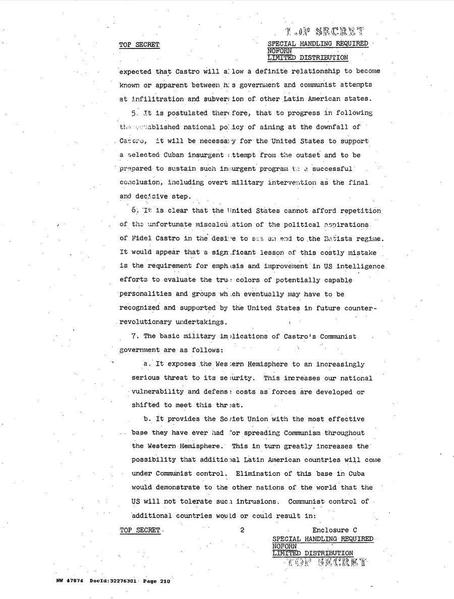Justification for US Military Intervention in Cuba — source page 210, facsimile of the released scan
