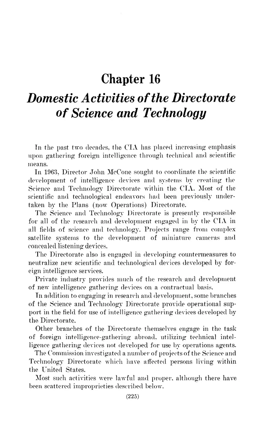 Domestic Activities of the Directorate of Science and Technology — source page 1, facsimile of the released scan